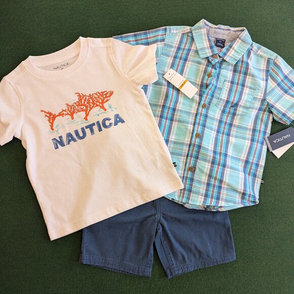 NWT Nautica T-shirt, Button Down, and Short Set 3T 💙 - Picture 1 of 14